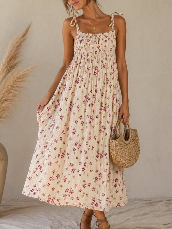 Free People Dresses & Skirts - Free People Azure Midi Dress Floral Smocked Cotton Tie Strap Boho Sundress M